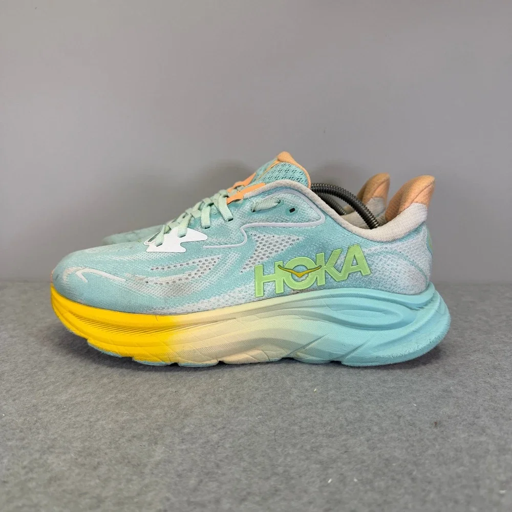 Hoka Clifton 10 Womens Shoes Size 9.5 Blue Yellow Running Sneakers 1162031 BPRK